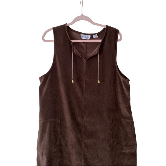 Westbound Womens 90s Brown Maxi Sleeveless Jumper Dress Large Suede Pockets - Picture 3 of 8